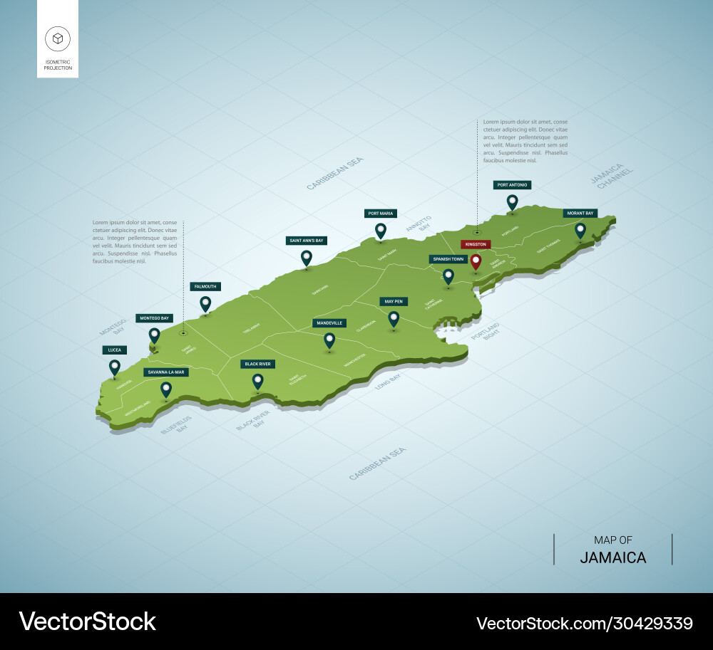 Stylized Map Jamaica Isometric 3d Green Royalty Free Vector