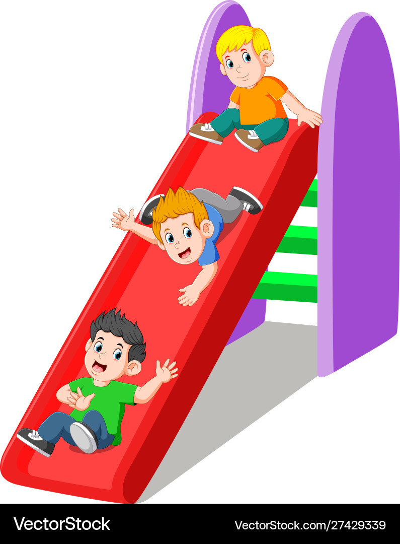 Three boy playing on slide Royalty Free Vector Image