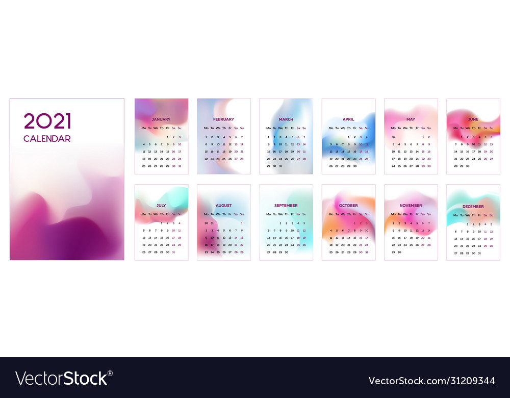 2021 calendar template with blur styled