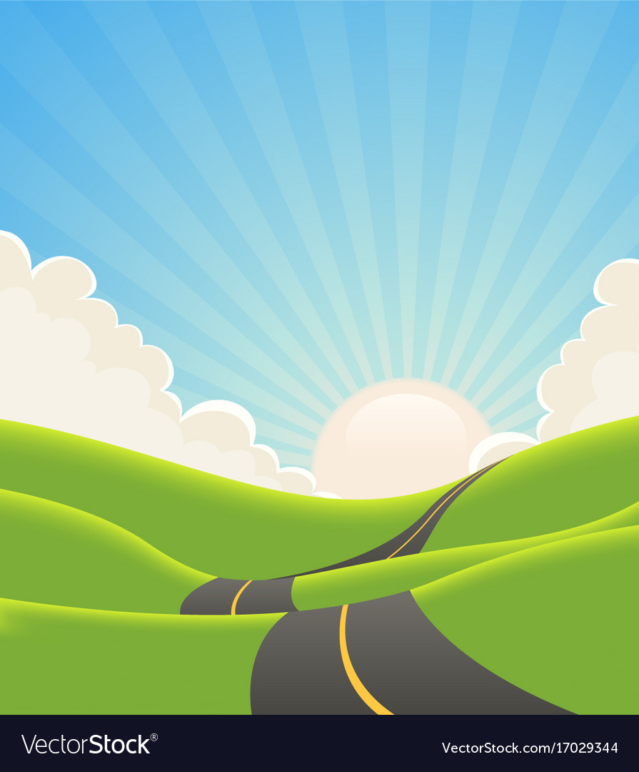 Blue summer landscape road Royalty Free Vector Image