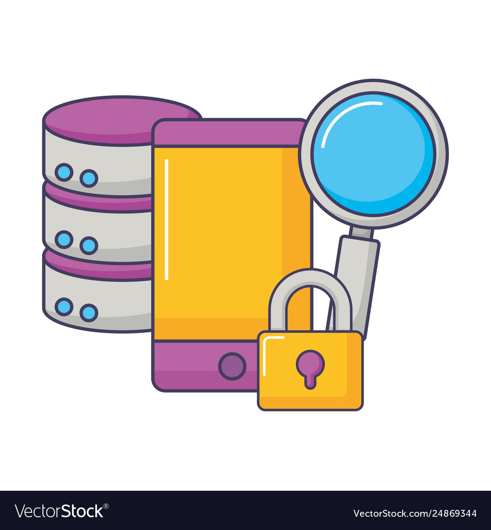 Database server smartphone security magnifying Vector Image Database server smartphone security magnifying
