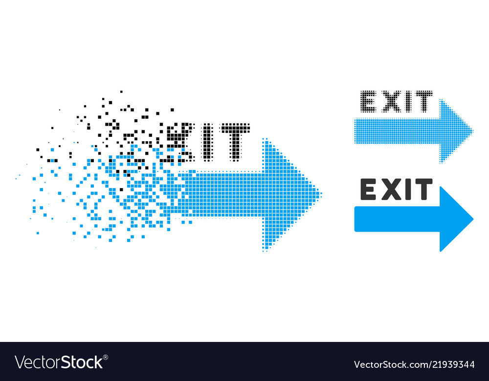Disintegrating dotted halftone exit arrow icon