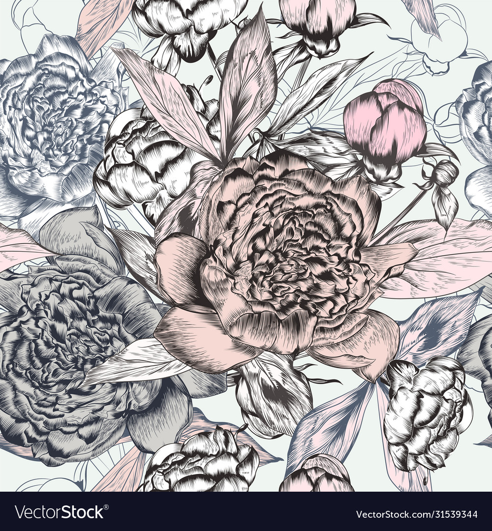 Fashion seamless pattern with hand drawn peony Vector Image