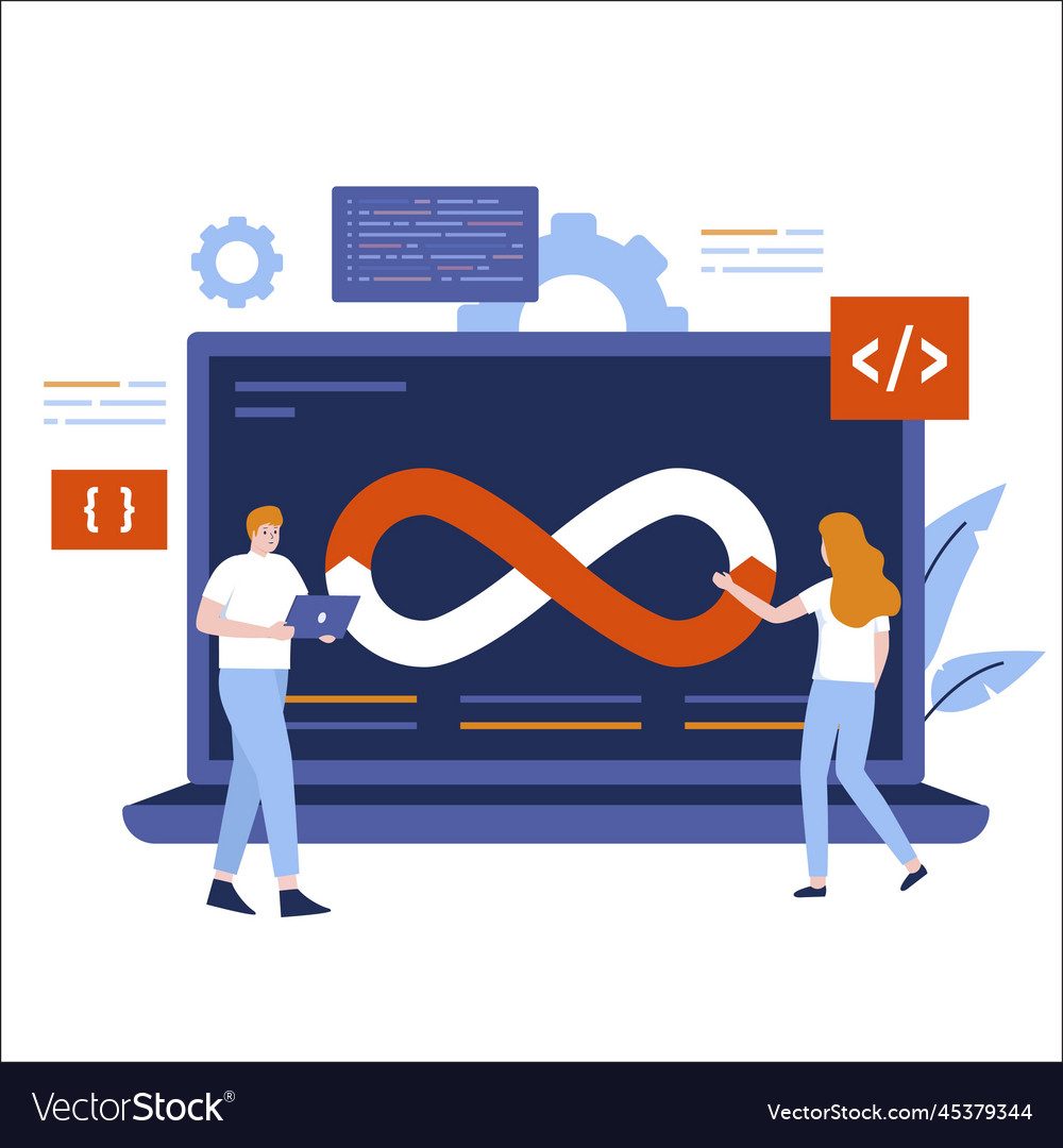 Flat design of devops processing concept vector image Flat design of devops processing concept