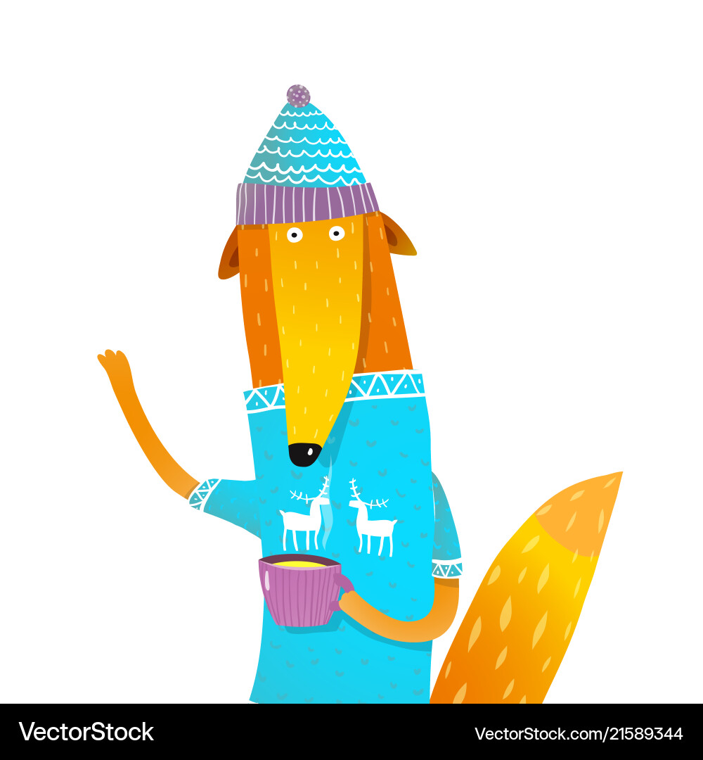 Fox drinking tea Royalty Free Vector Image - VectorStock