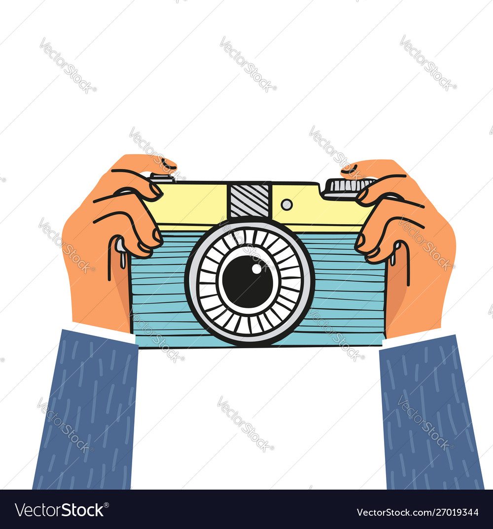 Hand holding camera flat design Royalty Free Vector Image