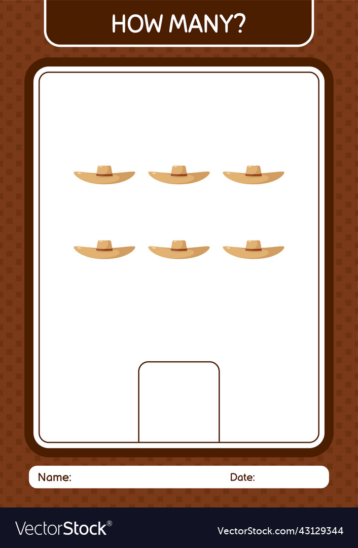 How many counting game with straw hat worksheet vector image How many counting game with straw hat worksheet