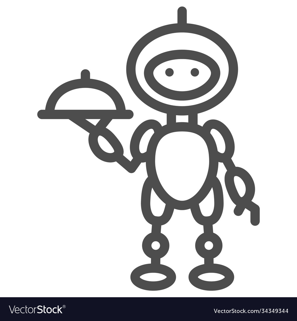 Robot waiter line icon robotization concept
