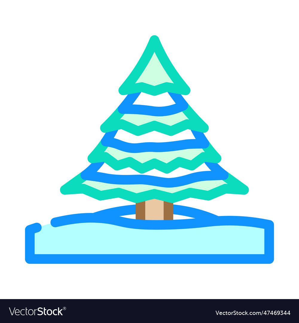 Snow covered tree winter season color icon Vector Image