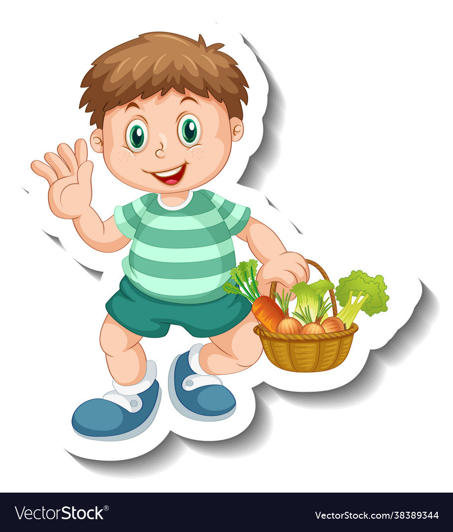 Sticker Template With A Boy Holding Vegetables Vector Image Sticker Template With A Boy Holding Vegetables Vector Image