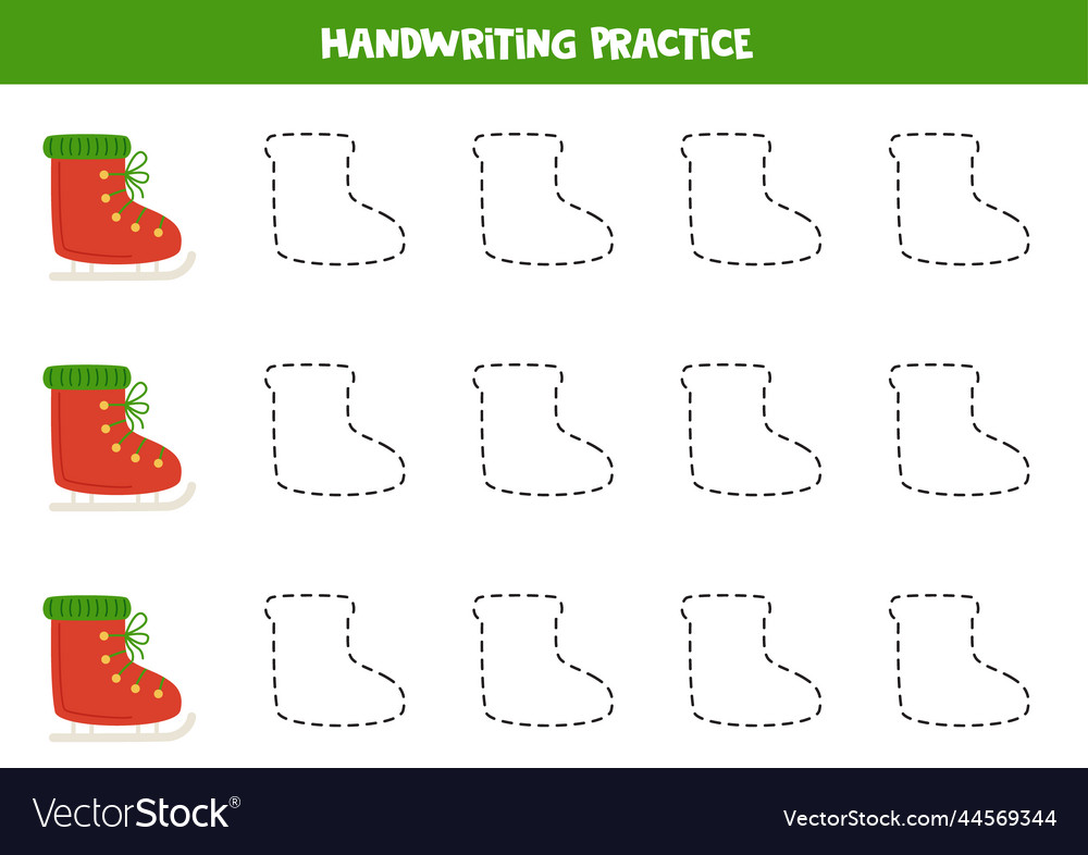 Tracing lines for kids with red ice skate writing Vector Image