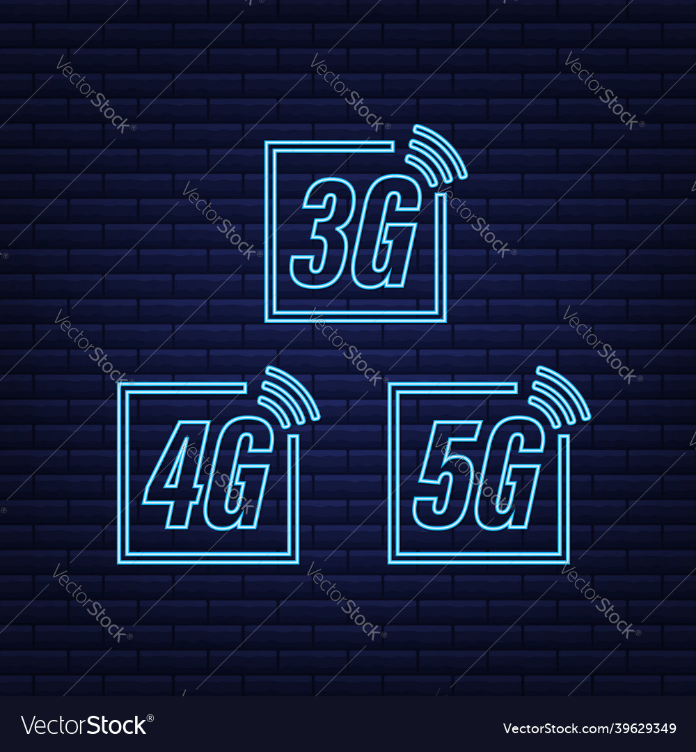 5g 4g 3g neon symbol set isolated on background