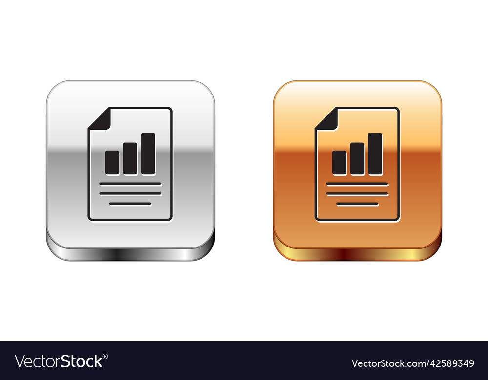 Black document with graph chart icon isolated