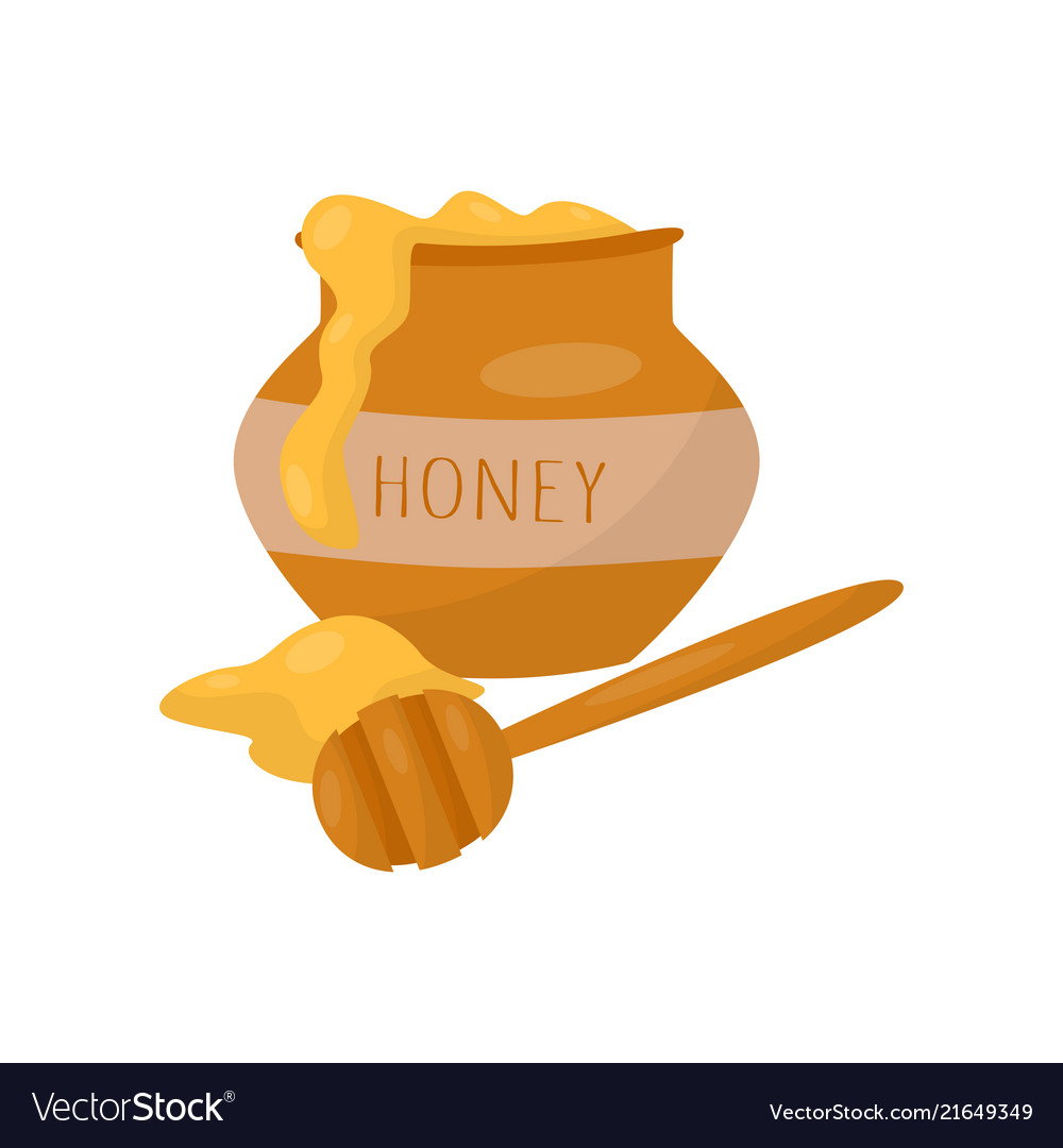 Jar of honey with wooden dipper Royalty Free Vector Image