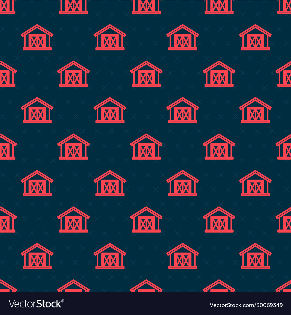 Red line farm house icon isolated seamless