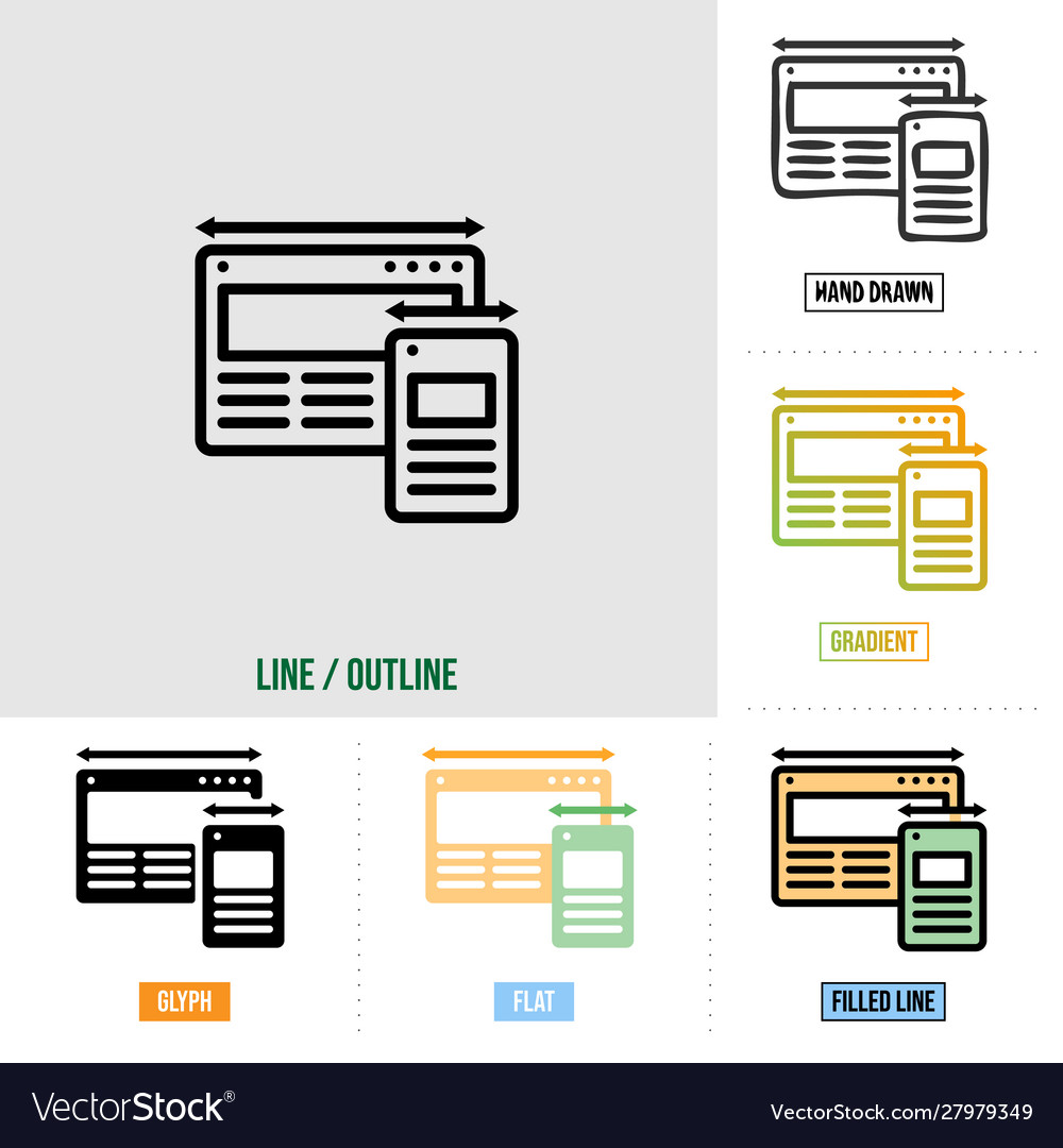 Responsive design icon in six different styles