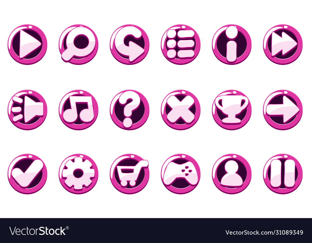 Set glossy purple game buttons for interface vector image Set glossy purple game buttons for interface