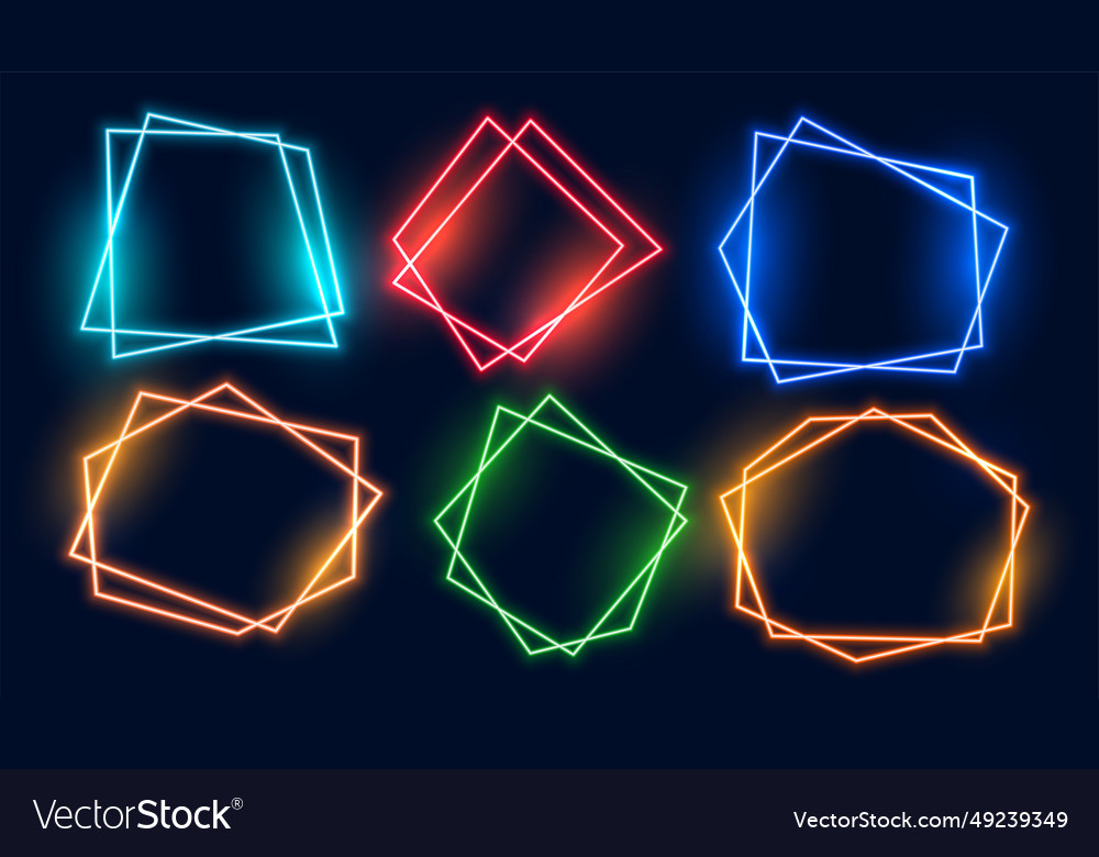 Set of abstract glowing neon frame with empty