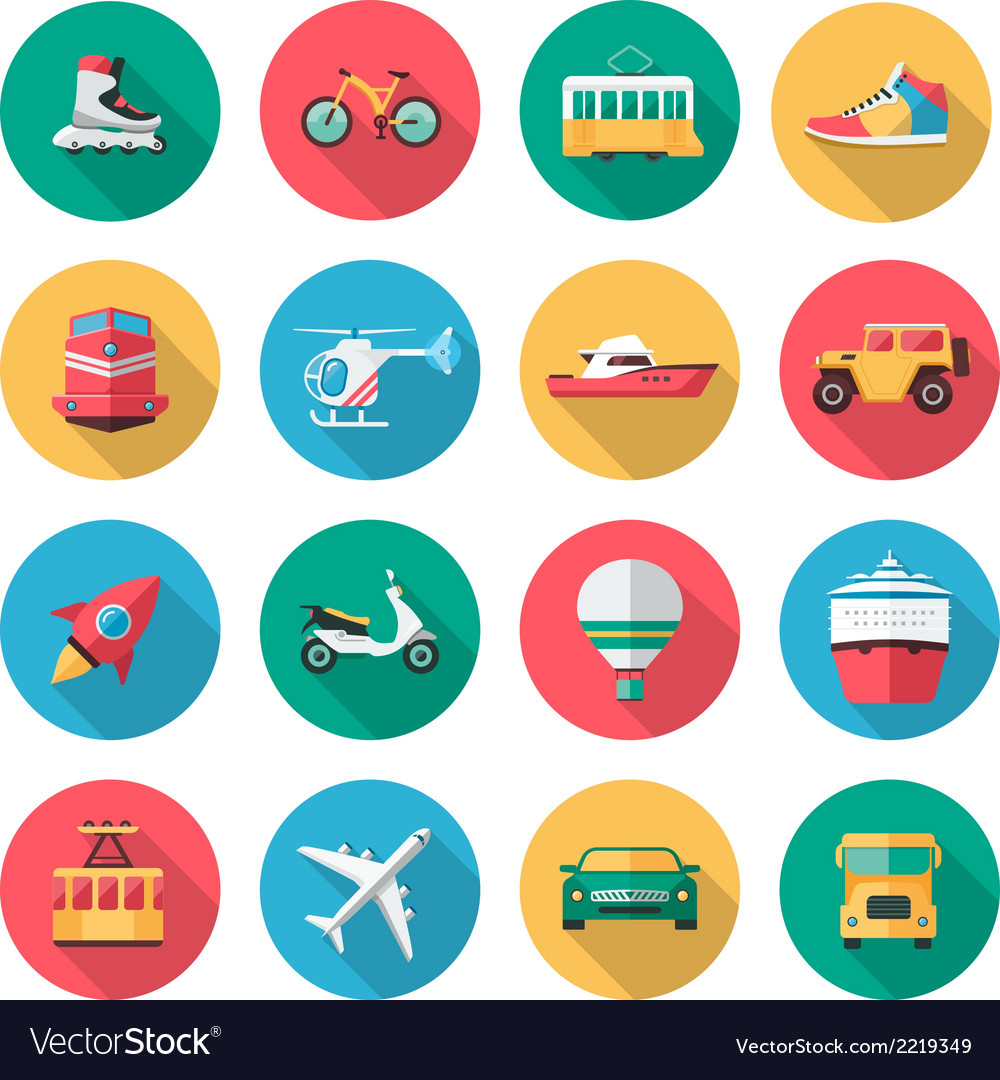 Transport Icons In Flat Style With Long Shadow Vector Image