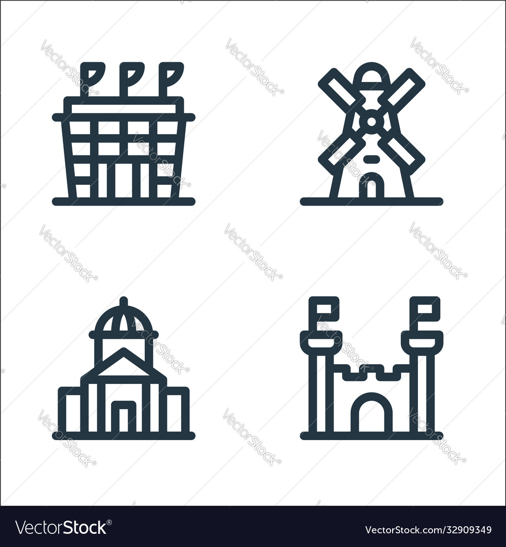 Urban building line icons linear set quality