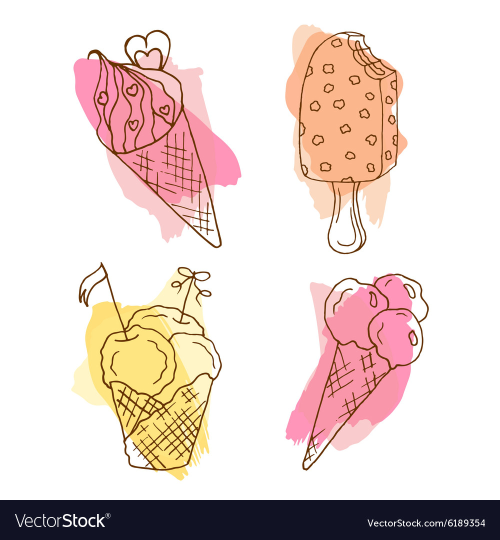 Icecream doodle Set von 4 Hand