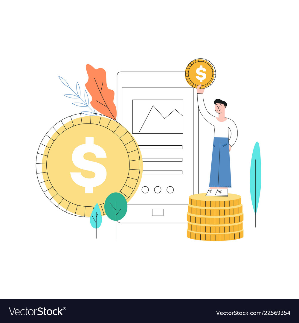 Man standing at coins column with golden