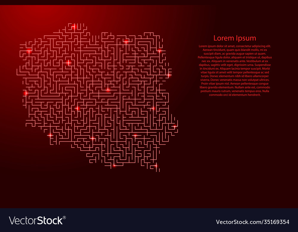 Poland map from red pattern maze grid
