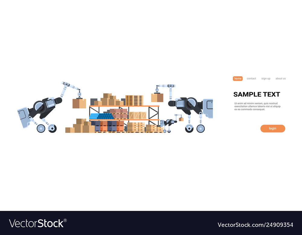 Robots loading cardboard boxes hi-tech smart vector image Robots loading cardboard boxes hi-tech smart