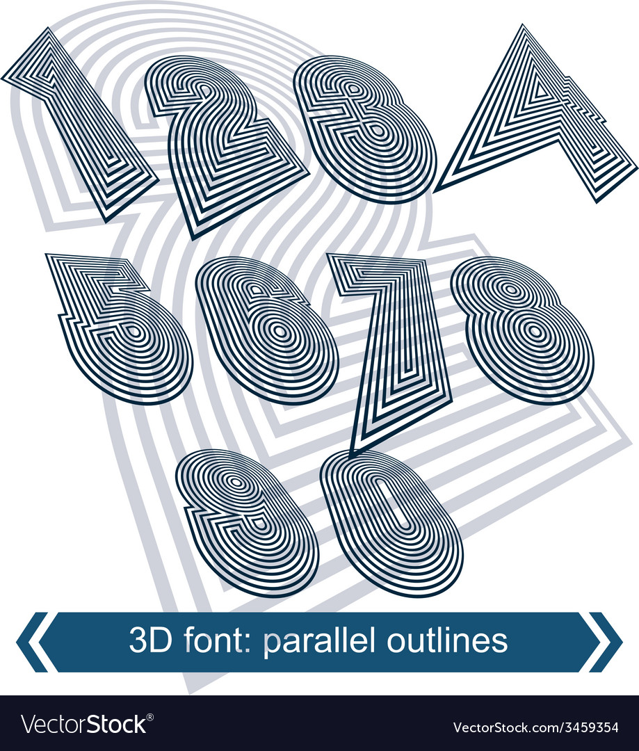 Rotated striped dimensional numbers geometric Vector Image