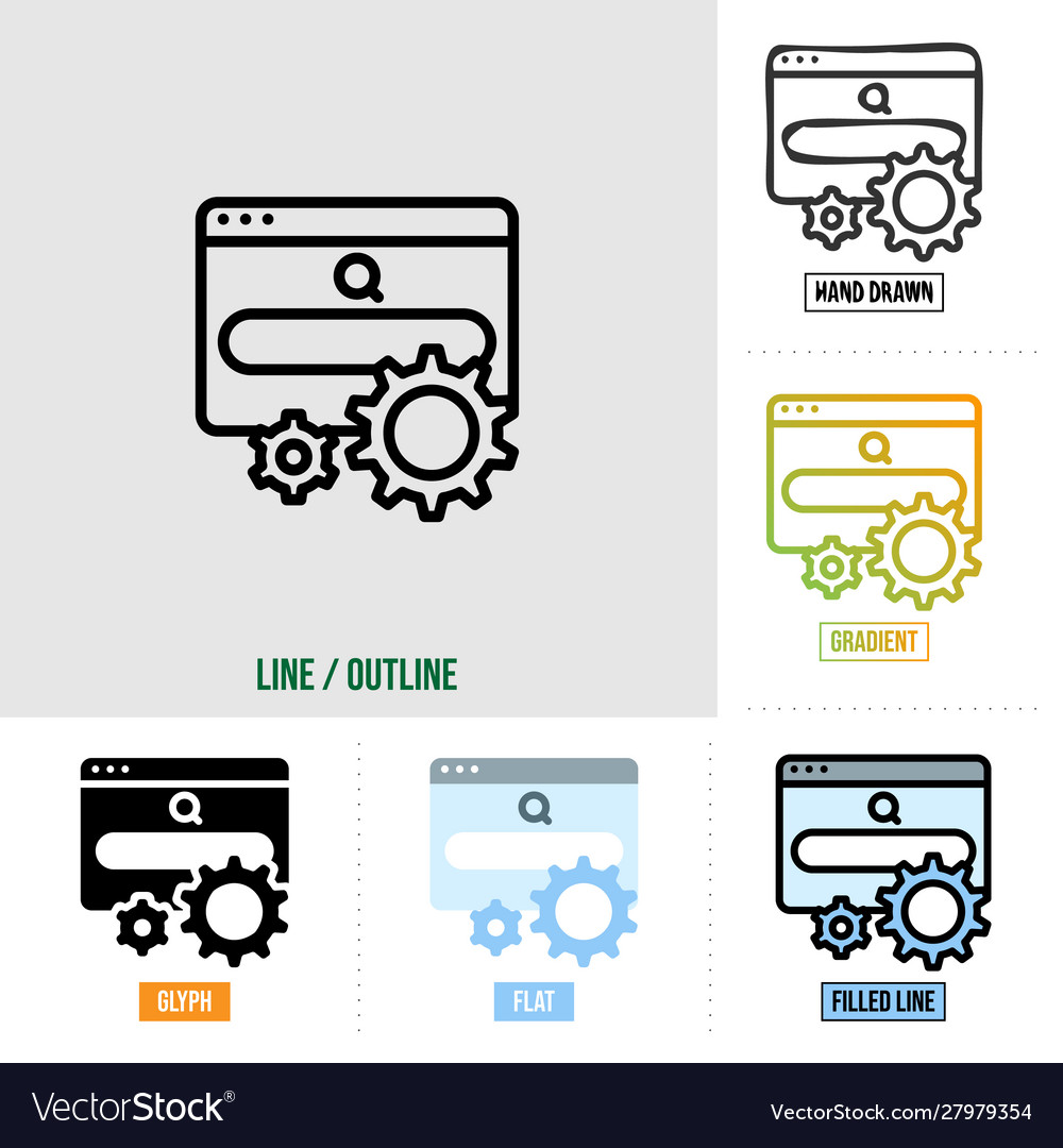 Seo icon in six different styles based on outline