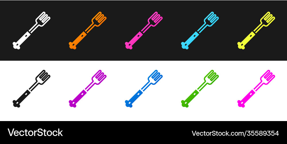 Set fork icon isolated on black and white Vector Image