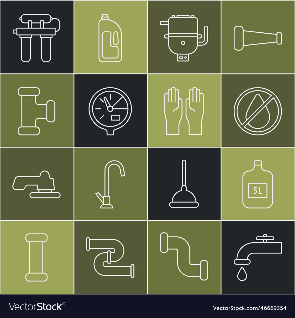 Set line water tap big bottle with clean vector image Set line water tap big bottle with clean