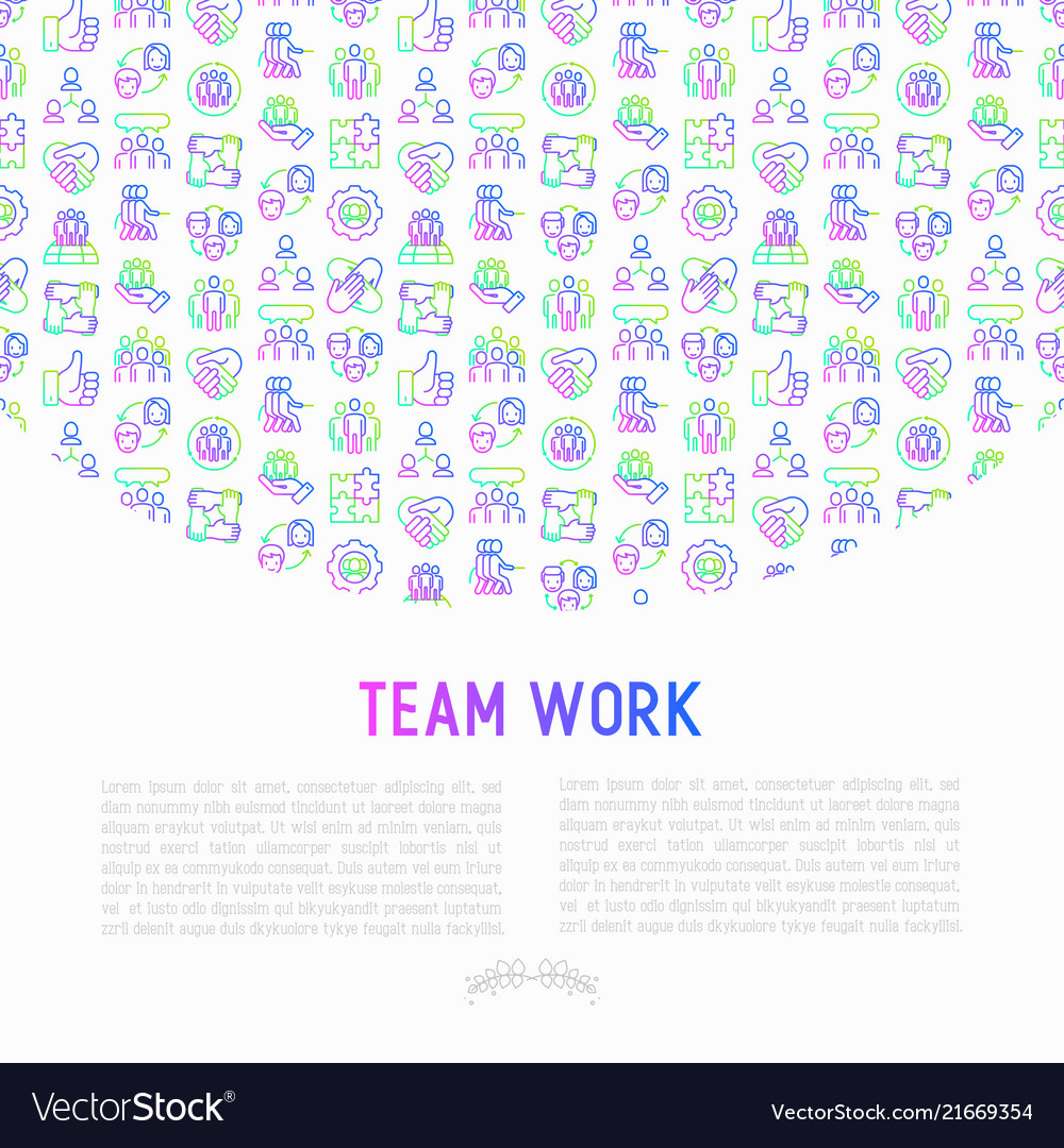 Teamwork concept with thin line icons