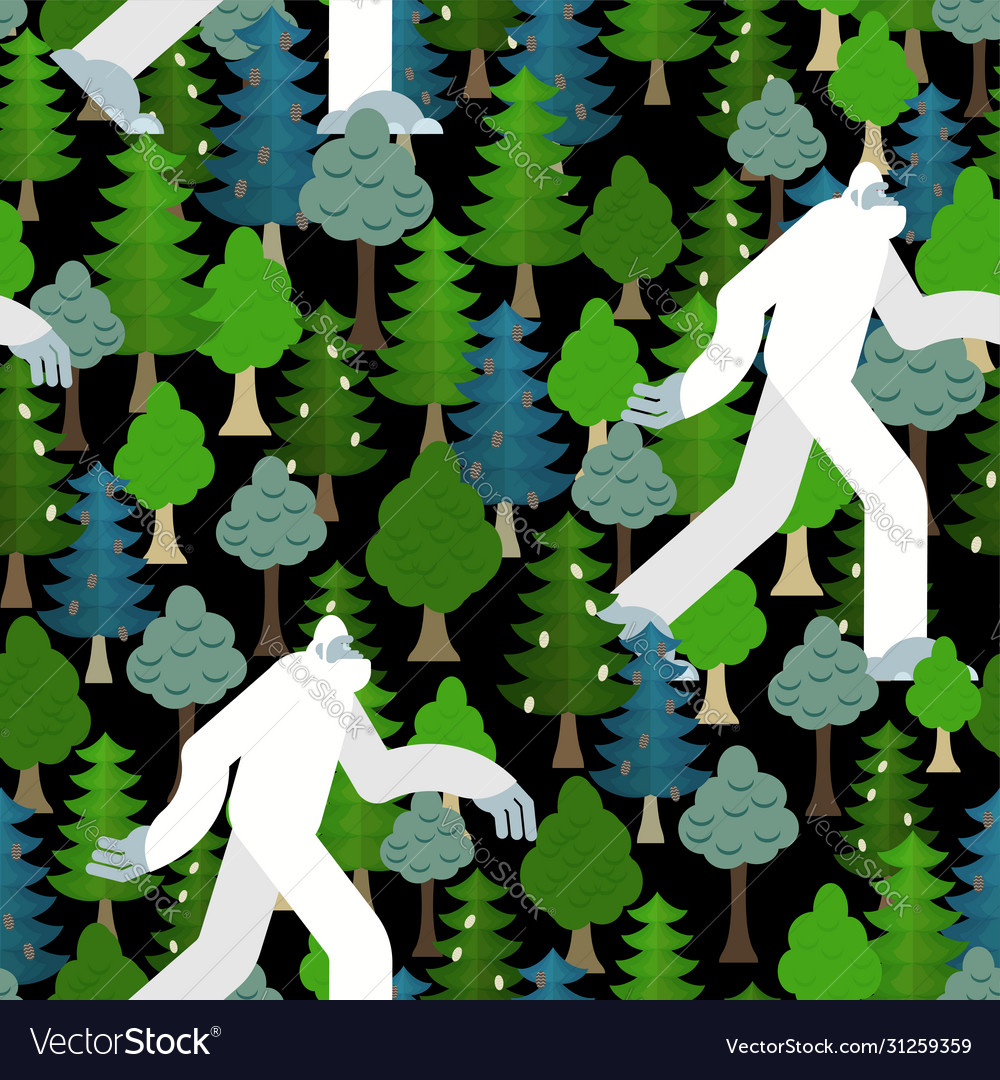 Bigfoot in forest pattern seamless yeti and trees