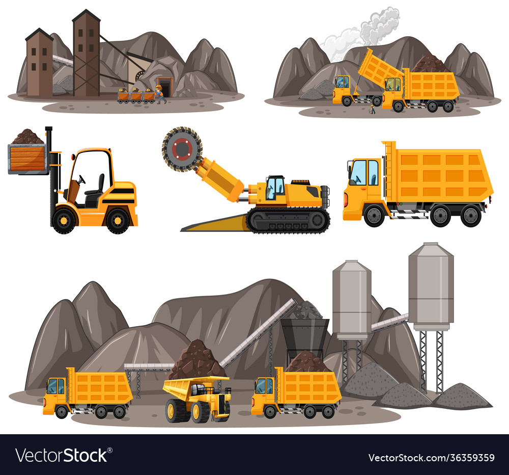 Coal mining scene with different types vector image Coal mining scene with different types