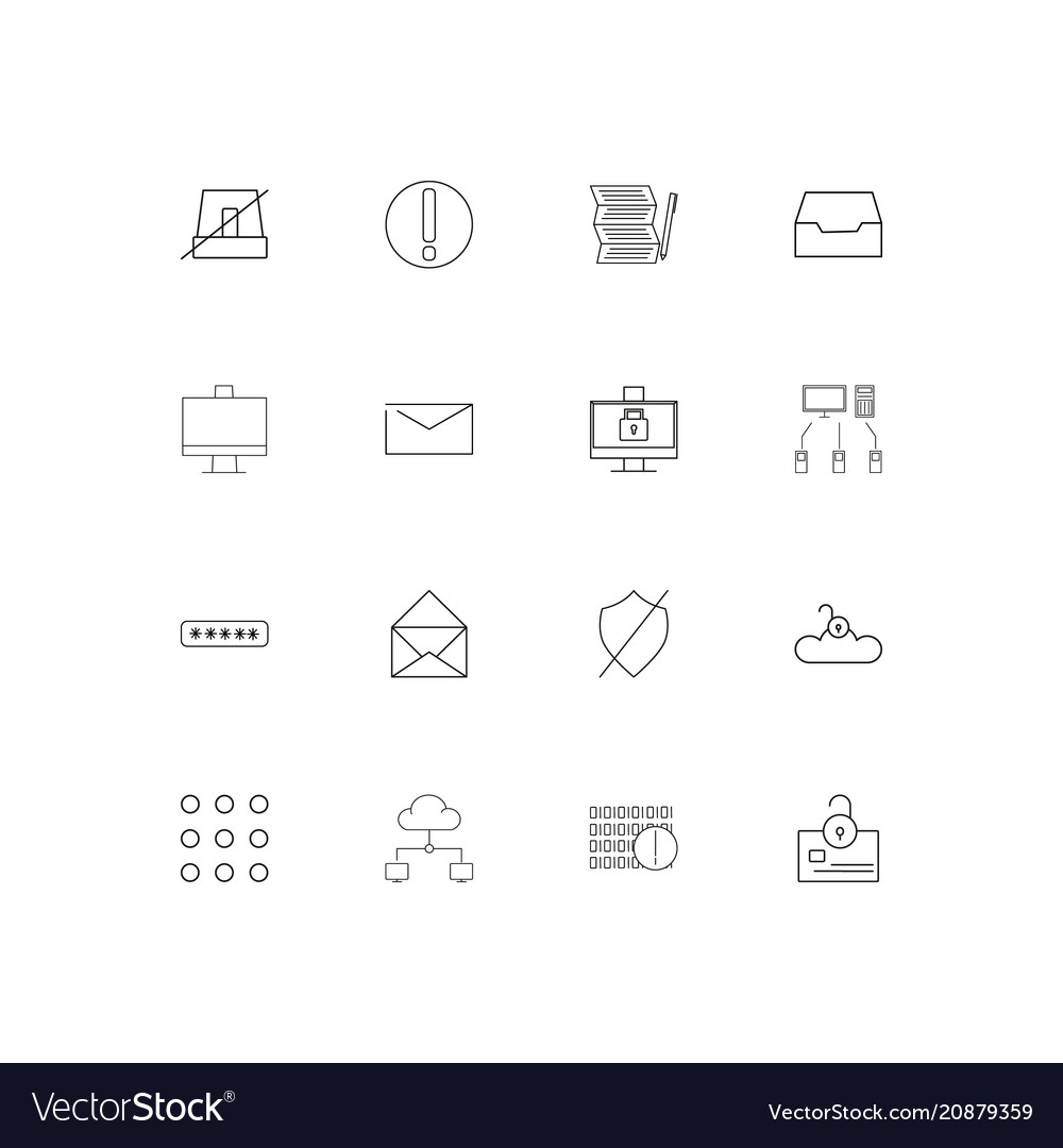 Cyber security linear thin icons set outlined
