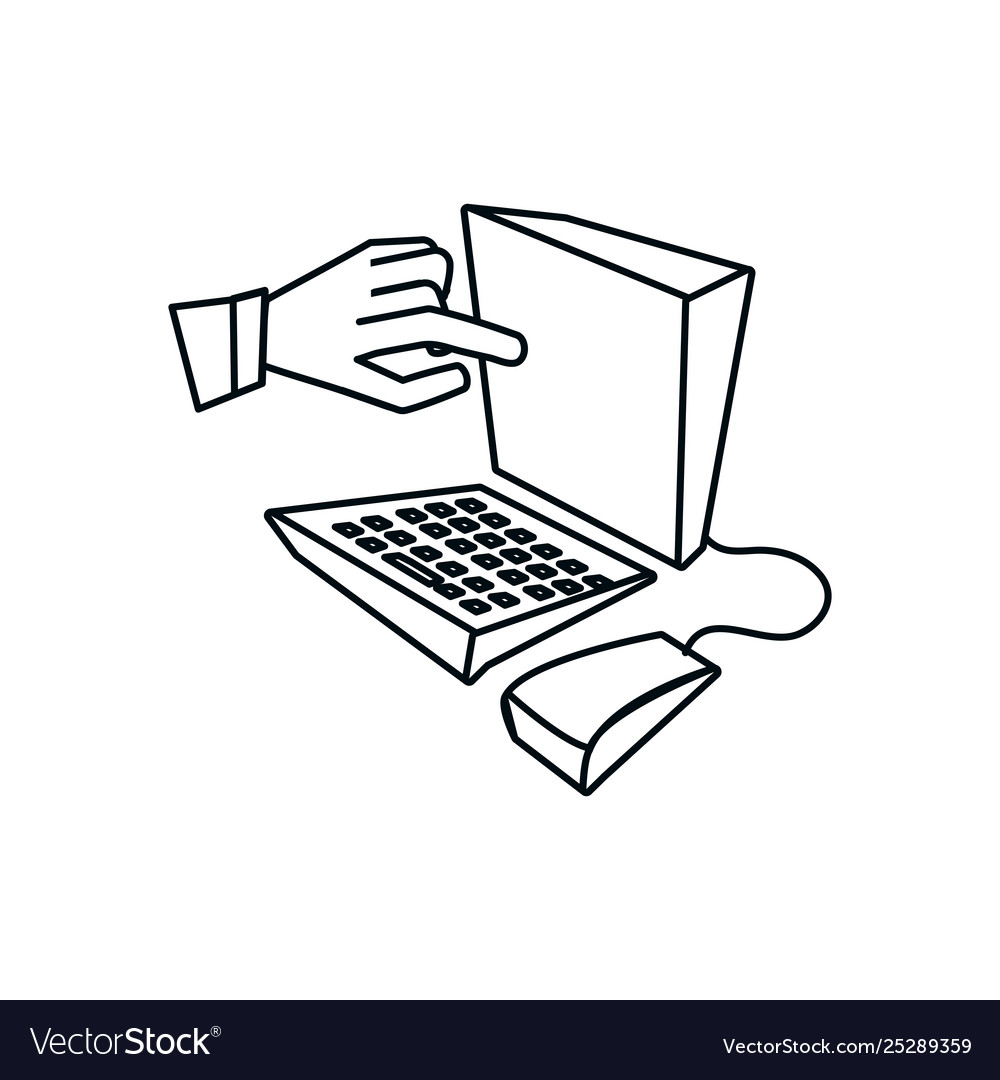 Desktop computer with hand isolated icon