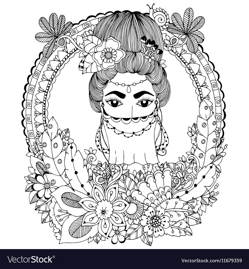 Doodle drawing oriental woman Royalty Free Vector Image