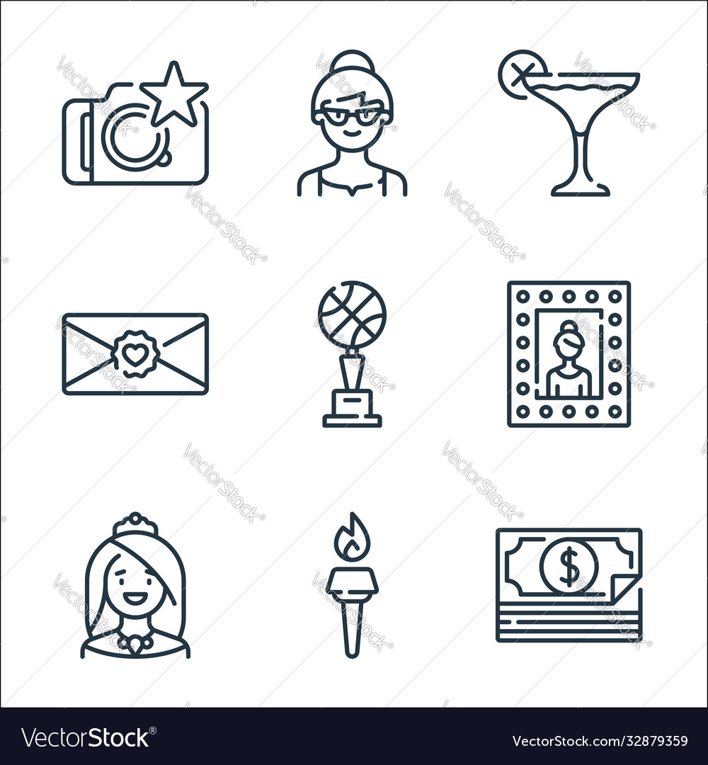 Fame line icons linear set quality vector image Fame line icons linear set quality