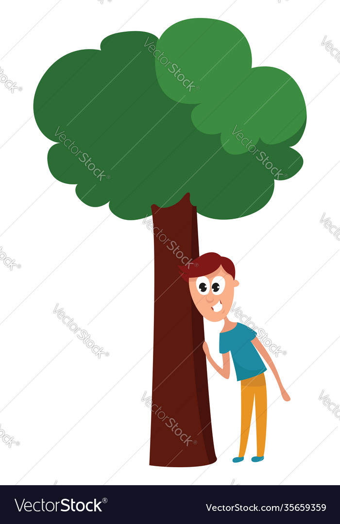 Hiding Behind Tree On White Background Royalty Free Vector