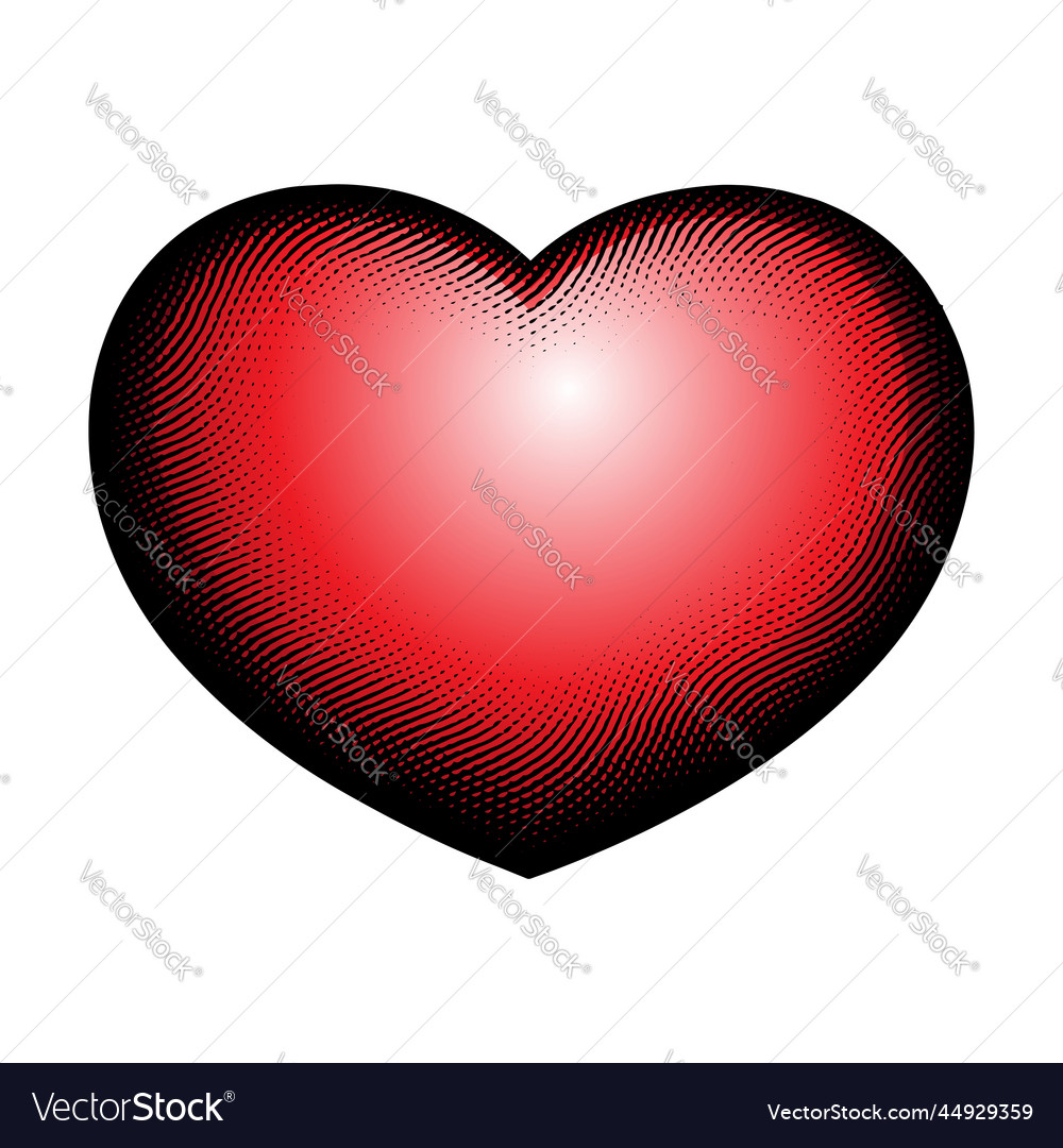 Scratchboard engraved heart shape with red fill