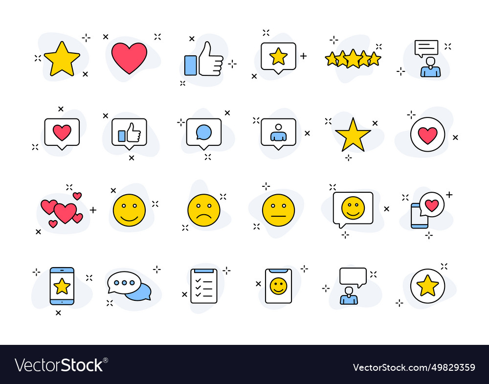 Set of 24 feedback and review icons in line style