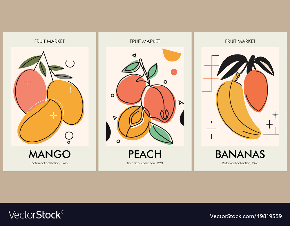 Satz von abstrakten Fruchtmarkt retro Poster vector image Satz von abstrakten Fruchtmarkt retro Poster