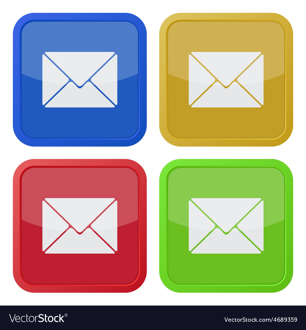 Set of four square icons with envelope