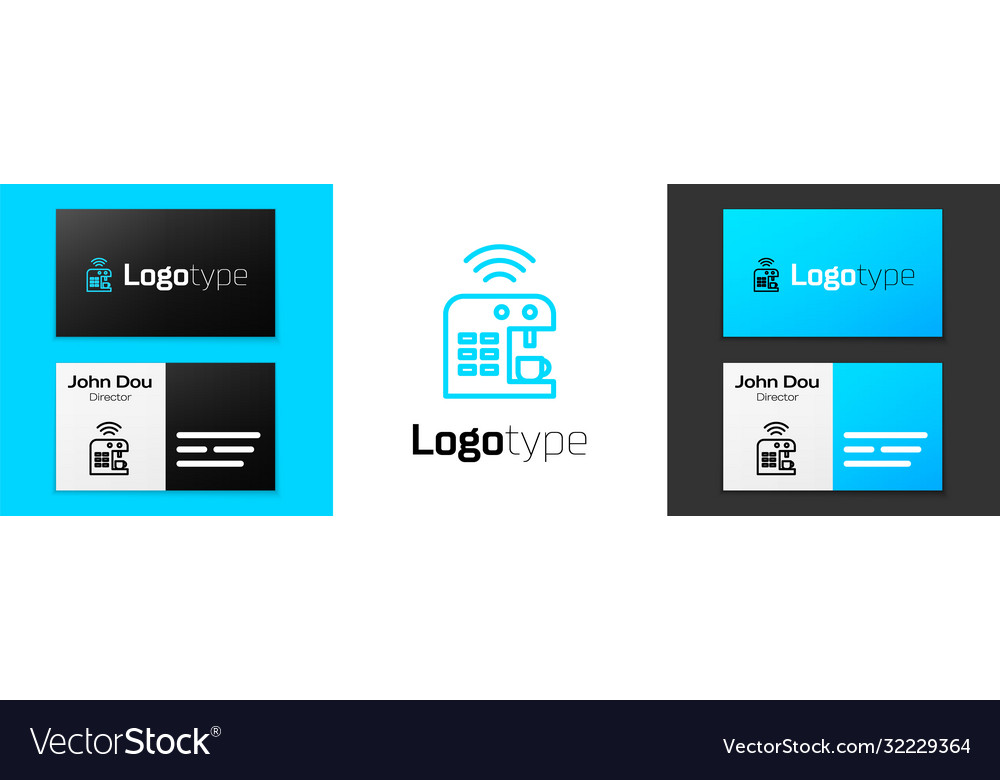 Blue line smart coffee machine system icon