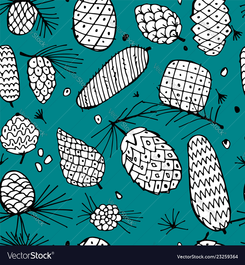 Cedar cones seamless pattern for your design vector image Cedar cones seamless pattern for your design