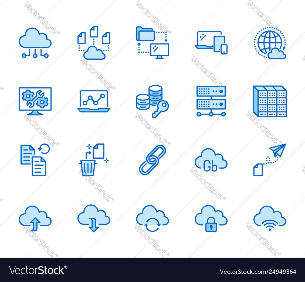 Cloud Data Storage Line Icons