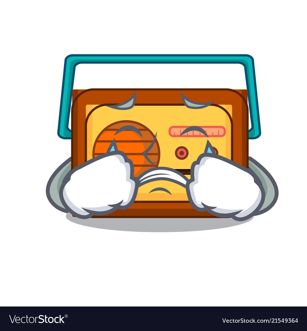 Crying radio mascot cartoon style