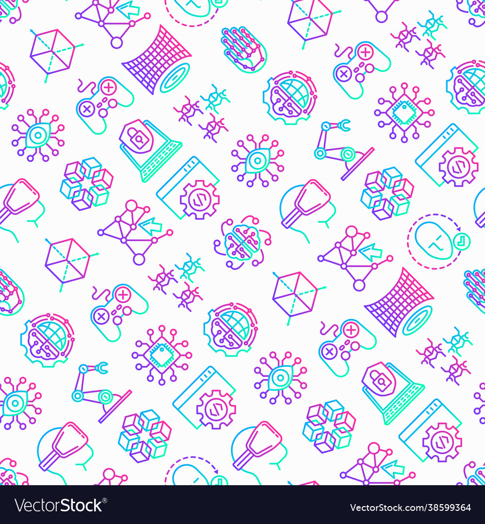 Cyber technology seamless pattern with thin line vector image Cyber technology seamless pattern with thin line