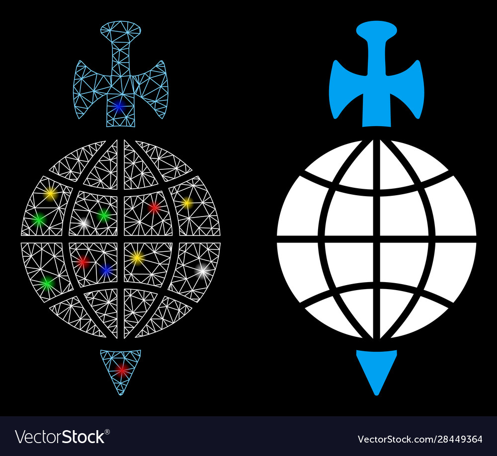 Flare mesh network global guard icon with flash vector image Flare mesh network global guard icon with flash